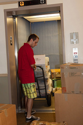 An operating elevator on moving day